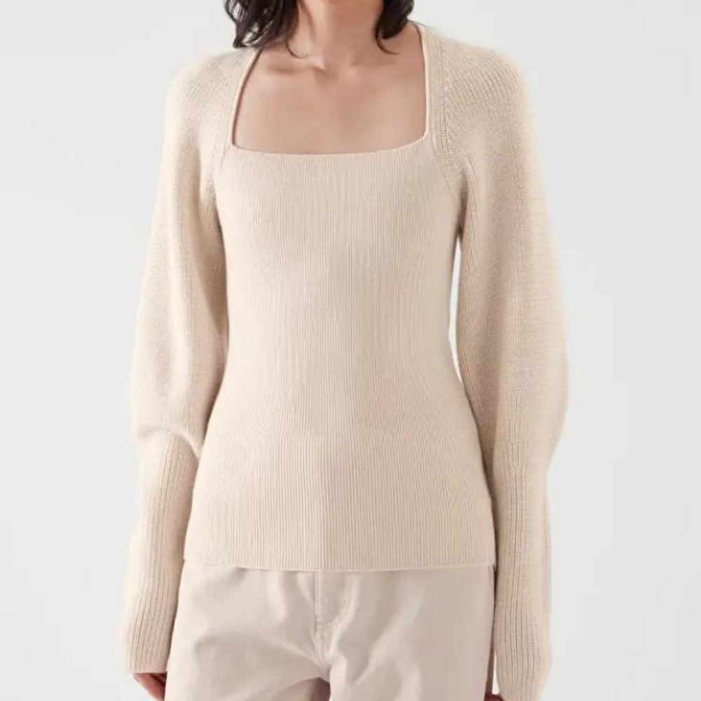 COS Square Neck Cream Knit Sweater